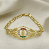 Pulsera Elegante 03.253.0075.1.07 Oro Laminado, Diseño de San Judas y Figaro, con Granate and Blanca Cristal, Pulido, Tono Dorado (05 MM Thickness, 7 Inches Length)