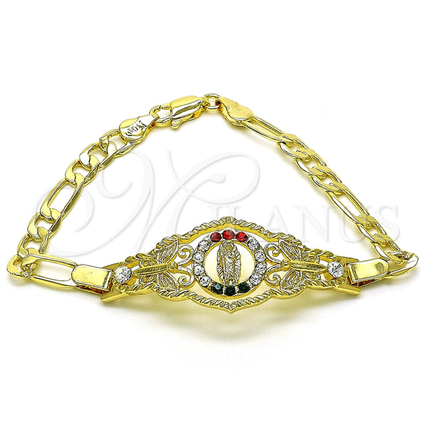 Pulsera Elegante 03.253.0075.1.07 Oro Laminado, Diseño de San Judas y Figaro, con Granate and Blanca Cristal, Pulido, Tono Dorado (05 MM Thickness, 7 Inches Length)
