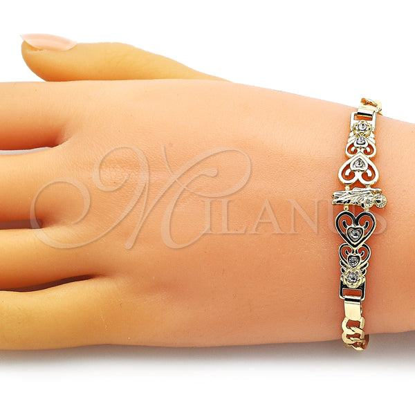 Pulsera Elegante 03.253.0080.07 Oro Laminado, Diseño de San Judas y Figaro, con Blanca Cristal, Pulido, Tono Dorado (06 MM Thickness, 7 Inches Length)