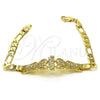 Pulsera Elegante 03.253.0080.07 Oro Laminado, Diseño de San Judas y Figaro, con Blanca Cristal, Pulido, Tono Dorado (06 MM Thickness, 7 Inches Length)