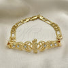 Pulsera Elegante 03.253.0080.07 Oro Laminado, Diseño de San Judas y Figaro, con Blanca Cristal, Pulido, Tono Dorado (06 MM Thickness, 7 Inches Length)