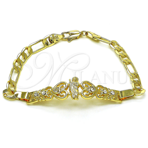 Pulsera Elegante 03.253.0080.07 Oro Laminado, Diseño de San Judas y Figaro, con Blanca Cristal, Pulido, Tono Dorado (06 MM Thickness, 7 Inches Length)