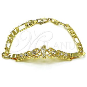 Pulsera Elegante 03.253.0080.07 Oro Laminado, Diseño de San Judas y Figaro, con Blanca Cristal, Pulido, Tono Dorado (06 MM Thickness, 7 Inches Length)