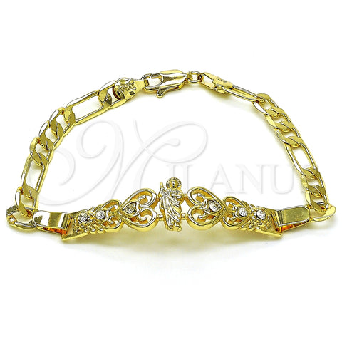 Pulsera Elegante 03.253.0080.07 Oro Laminado, Diseño de San Judas y Figaro, con Blanca Cristal, Pulido, Tono Dorado (06 MM Thickness, 7 Inches Length)