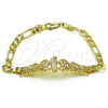 Pulsera Elegante 03.253.0080.07 Oro Laminado, Diseño de San Judas y Figaro, con Blanca Cristal, Pulido, Tono Dorado (06 MM Thickness, 7 Inches Length)