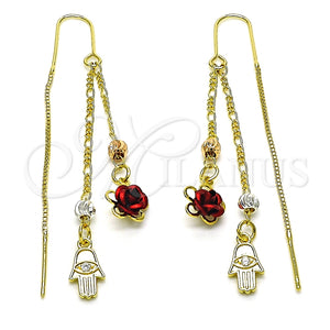 Arete Violador 02.253.0042 Oro Laminado, Diseño de Mano de Dios y Flor, con Blanca Zirconia Cubica, Pulido, Tres Tonos