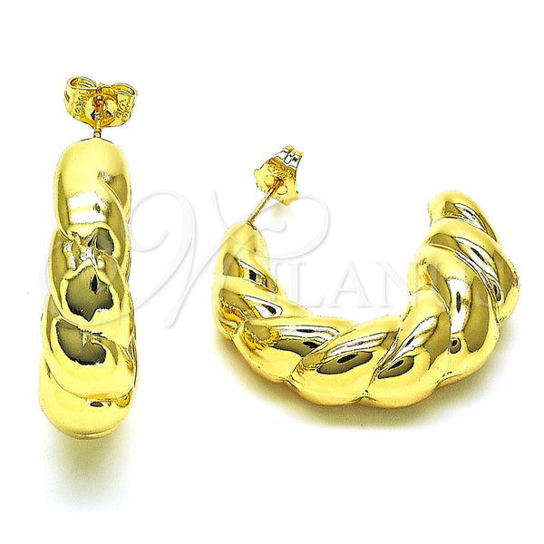 Arete Dormilona 02.163.0163.35 Oro Laminado, Diseño de Torcido y Hueco, Pulido, Tono Dorado