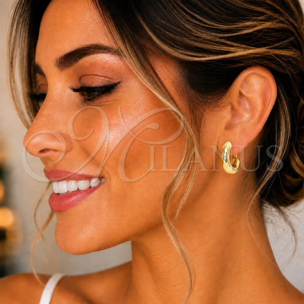 Arete Dormilona 02.163.0164 Oro Laminado, Diseño de Hueco, Pulido, Tono Dorado