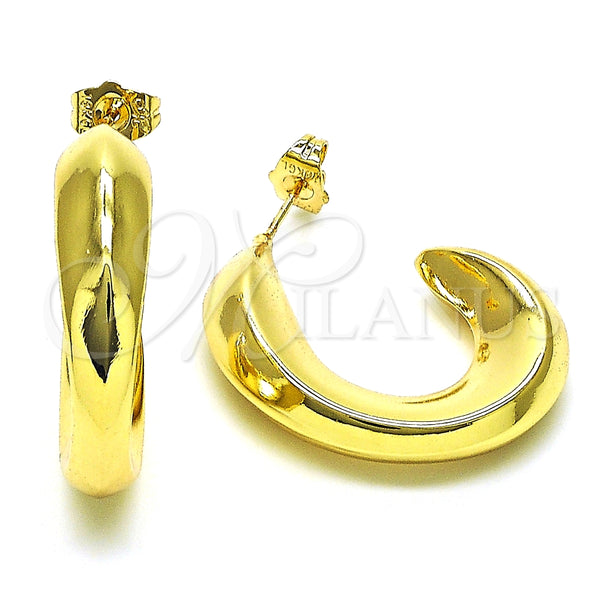 Arete Dormilona 02.163.0164 Oro Laminado, Diseño de Hueco, Pulido, Tono Dorado