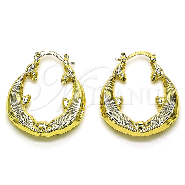 Argolla Mediana 02.163.0175.30 Oro Laminado, Diseño de Delfín y Hueco, Diamantado, Tono Dorado