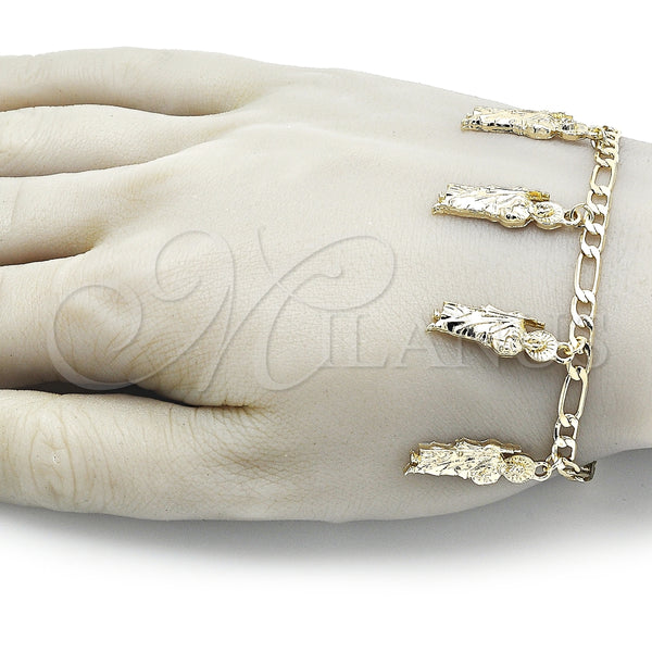 Pulsera de Dije 03.351.0161.07 Oro Laminado, Diseño de San Judas y Figaro, Pulido, Tono Dorado (04 MM Thickness, 7 Inches Length)