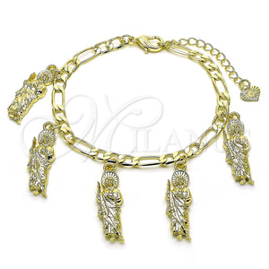 Pulsera de Dije 03.351.0161.07 Oro Laminado, Diseño de San Judas y Figaro, Pulido, Tono Dorado (04 MM Thickness, 7 Inches Length)