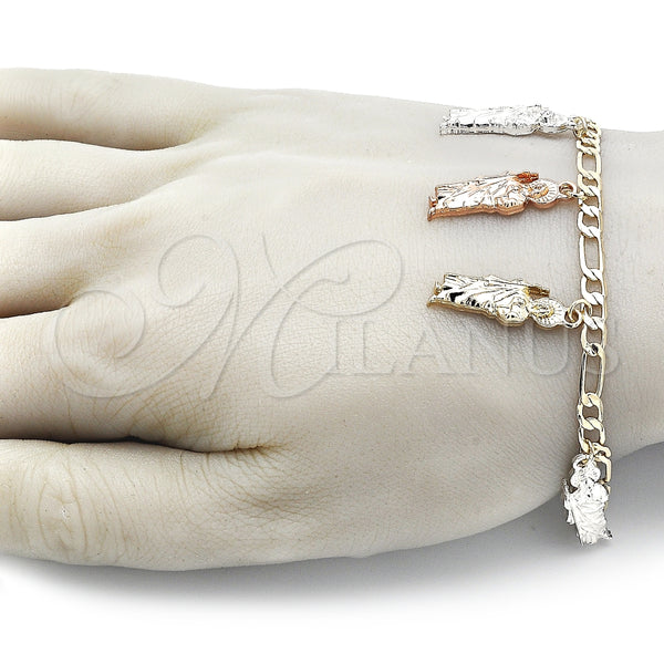Pulsera de Dije 03.351.0161.1.07 Oro Laminado, Diseño de San Judas y Figaro, Pulido, Tres Tonos (04 MM Thickness, 7 Inches Length)
