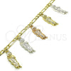 Pulsera de Dije 03.351.0161.1.07 Oro Laminado, Diseño de San Judas y Figaro, Pulido, Tres Tonos (04 MM Thickness, 7 Inches Length)