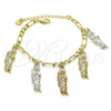 Pulsera de Dije 03.351.0161.1.07 Oro Laminado, Diseño de San Judas y Figaro, Pulido, Tres Tonos (04 MM Thickness, 7 Inches Length)