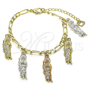 Pulsera de Dije 03.351.0161.1.07 Oro Laminado, Diseño de San Judas y Figaro, Pulido, Tres Tonos (04 MM Thickness, 7 Inches Length)
