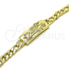 Pulsera Elegante 03.351.0162.08 Oro Laminado, Diseño de San Judas y Pave Figaro, Pulido, Tono Dorado (07 MM Thickness, 8 Inches Length)