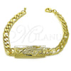 Pulsera Elegante 03.351.0162.08 Oro Laminado, Diseño de San Judas y Pave Figaro, Pulido, Tono Dorado (07 MM Thickness, 8 Inches Length)