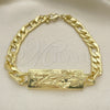 Pulsera Elegante 03.351.0162.08 Oro Laminado, Diseño de San Judas y Pave Figaro, Pulido, Tono Dorado (07 MM Thickness, 8 Inches Length)