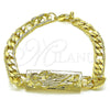 Pulsera Elegante 03.351.0162.08 Oro Laminado, Diseño de San Judas y Pave Figaro, Pulido, Tono Dorado (07 MM Thickness, 8 Inches Length)