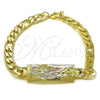 Pulsera Elegante 03.351.0162.2.08 Oro Laminado, Diseño de San Judas y Pave Figaro, Pulido, Tres Tonos (07 MM Thickness, 8 Inches Length)