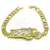 Pulsera Elegante 03.351.0163.08 Oro Laminado, Diseño de San Judas y Pave Figaro, Pulido, Tono Dorado (07 MM Thickness, 8 Inches Length)