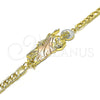 Pulsera Elegante 03.351.0163.2.08 Oro Laminado, Diseño de San Judas y Pave Figaro, Pulido, Tres Tonos (07 MM Thickness, 8 Inches Length)
