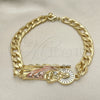 Pulsera Elegante 03.351.0163.2.08 Oro Laminado, Diseño de San Judas y Pave Figaro, Pulido, Tres Tonos (07 MM Thickness, 8 Inches Length)