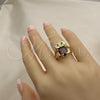 Anillo Multi Piedra 01.380.0016.1.09 Oro Laminado, Diseño de Búho, con Granate and Negro Zirconia Cubica, Pulido, Tono Dorado (Size 9)