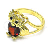 Anillo Multi Piedra 01.380.0016.1.09 Oro Laminado, Diseño de Búho, con Granate and Negro Zirconia Cubica, Pulido, Tono Dorado (Size 9)