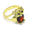 Anillo Multi Piedra 01.380.0016.1.09 Oro Laminado, Diseño de Búho, con Granate and Negro Zirconia Cubica, Pulido, Tono Dorado (Size 9)