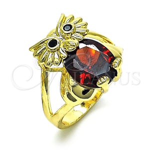 Anillo Multi Piedra 01.380.0016.1.09 Oro Laminado, Diseño de Búho, con Granate and Negro Zirconia Cubica, Pulido, Tono Dorado (Size 9)