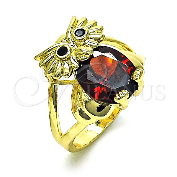 Anillo Multi Piedra 01.380.0016.1.09 Oro Laminado, Diseño de Búho, con Granate and Negro Zirconia Cubica, Pulido, Tono Dorado (Size 9)
