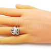 Anillo Multi Piedra 01.380.0016.09 Oro Laminado, Diseño de Búho, con Blanca and Negro Zirconia Cubica, Pulido, Tono Dorado (Size 9)