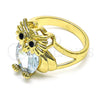 Anillo Multi Piedra 01.380.0016.09 Oro Laminado, Diseño de Búho, con Blanca and Negro Zirconia Cubica, Pulido, Tono Dorado (Size 9)