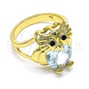 Anillo Multi Piedra 01.380.0016.09 Oro Laminado, Diseño de Búho, con Blanca and Negro Zirconia Cubica, Pulido, Tono Dorado (Size 9)