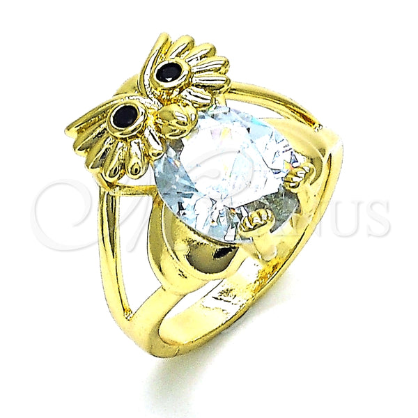 Anillo Multi Piedra 01.380.0016.09 Oro Laminado, Diseño de Búho, con Blanca and Negro Zirconia Cubica, Pulido, Tono Dorado (Size 9)