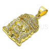 Dije Religioso 05.342.0148 Oro Laminado, Diseño de Jesus, con Blanca Micro Pave, Pulido, Tono Dorado