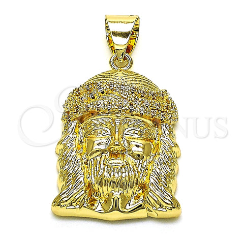 Dije Religioso 05.342.0148 Oro Laminado, Diseño de Jesus, con Blanca Micro Pave, Pulido, Tono Dorado