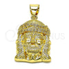 Dije Religioso 05.342.0148 Oro Laminado, Diseño de Jesus, con Blanca Micro Pave, Pulido, Tono Dorado