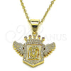 Dije Religioso 05.342.0149 Oro Laminado, Diseño de Jesus y Alas, con Blanca Micro Pave and Rubi Zirconia Cubica, Pulido, Tono Dorado