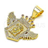 Dije Religioso 05.342.0149 Oro Laminado, Diseño de Jesus y Alas, con Blanca Micro Pave and Rubi Zirconia Cubica, Pulido, Tono Dorado
