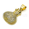 Dije Elegante 05.342.0150 Oro Laminado, Diseño de Dinero, con Blanca Micro Pave, Pulido, Tono Dorado