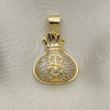 Dije Elegante 05.342.0150 Oro Laminado, Diseño de Dinero, con Blanca Micro Pave, Pulido, Tono Dorado