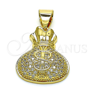 Dije Elegante 05.342.0150 Oro Laminado, Diseño de Dinero, con Blanca Micro Pave, Pulido, Tono Dorado