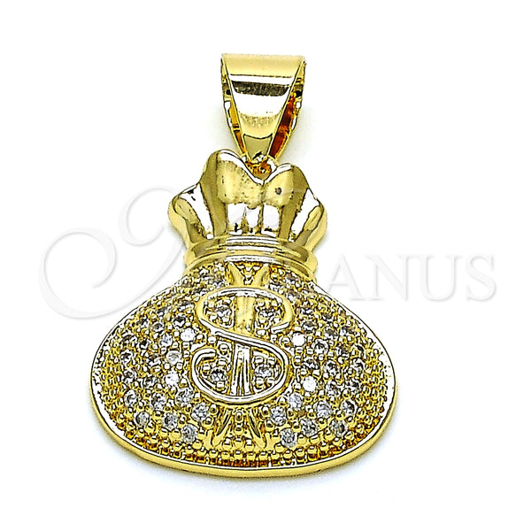Dije Elegante 05.342.0150 Oro Laminado, Diseño de Dinero, con Blanca Micro Pave, Pulido, Tono Dorado