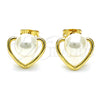 Arete Dormilona 02.342.0226 Oro Laminado, Diseño de Corazón, con Perla Marfil, Pulido, Tono Dorado