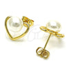 Arete Dormilona 02.342.0226 Oro Laminado, Diseño de Corazón, con Perla Marfil, Pulido, Tono Dorado
