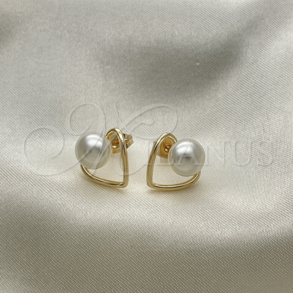 Arete Dormilona 02.342.0226 Oro Laminado, Diseño de Corazón, con Perla Marfil, Pulido, Tono Dorado