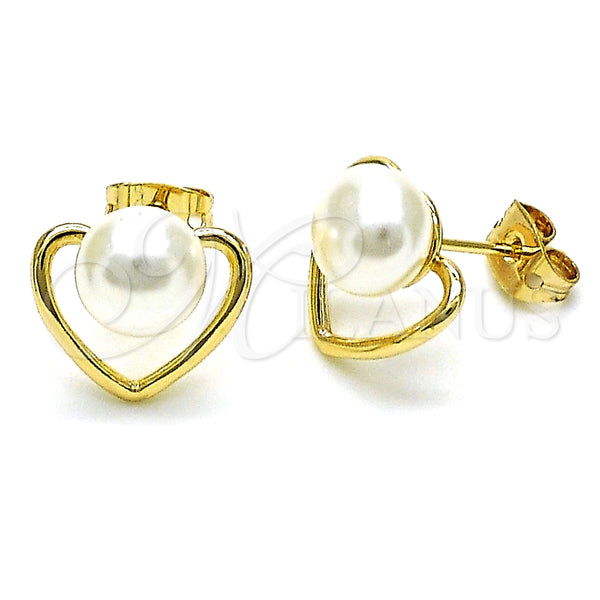 Arete Dormilona 02.342.0226 Oro Laminado, Diseño de Corazón, con Perla Marfil, Pulido, Tono Dorado
